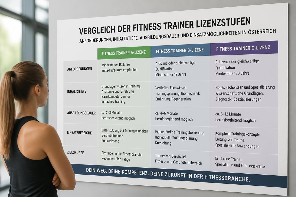 Fitnesstrainer-Lizenzen C, B und A im Vergleich