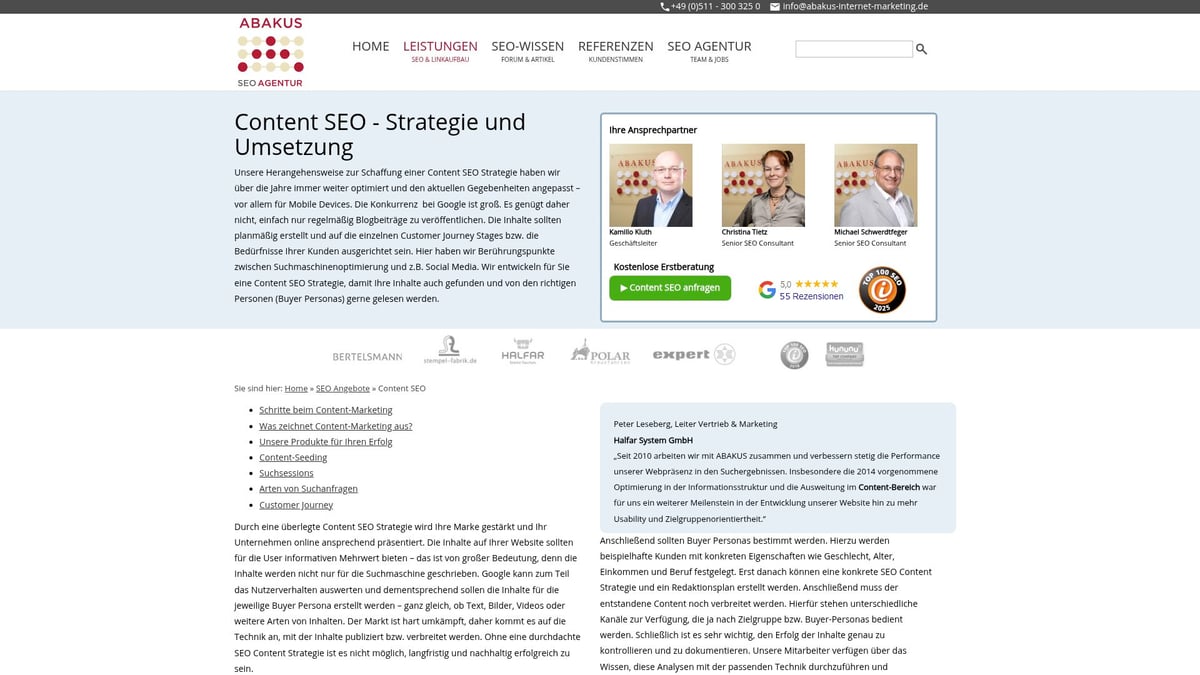 7 SEO Angebote 2026, Die Dein Ranking Revolutionieren - Content SEO Strategie von ABAKUS