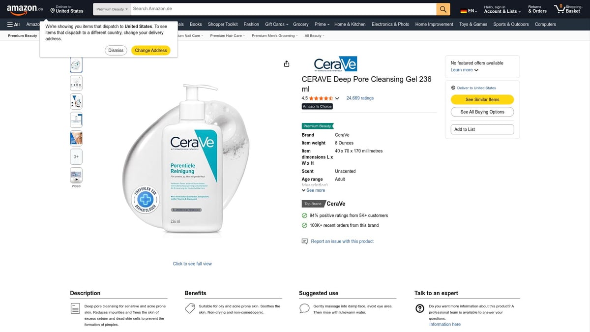 7 Beauty Amazon Favoriten 2025: Must-Haves für Deinen Look - CERAVE porentiefe Reinigung Gel – Sanfte, effektive Gesichtsreinigung