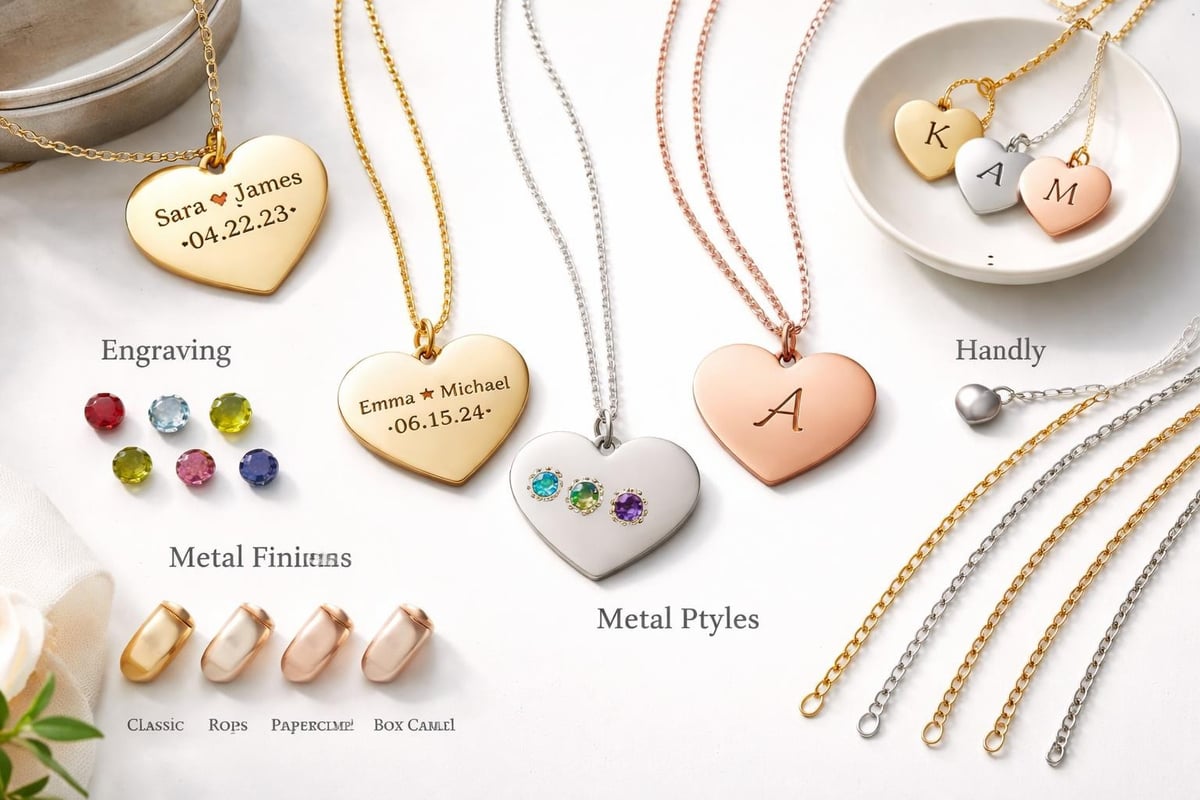 Personalization options for heart pendants