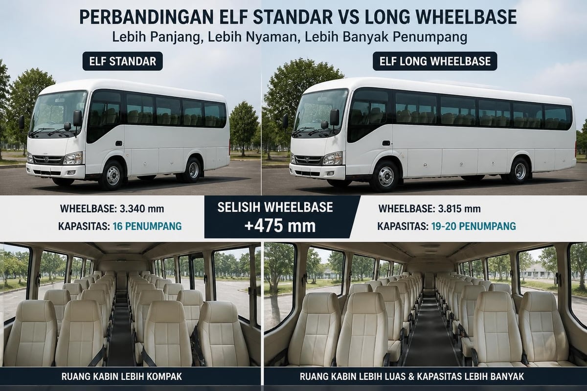 Perbandingan dimensi wheelbase standar dan long ELF