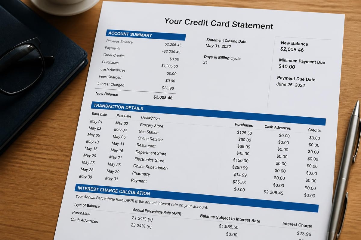 Credit card statement components
