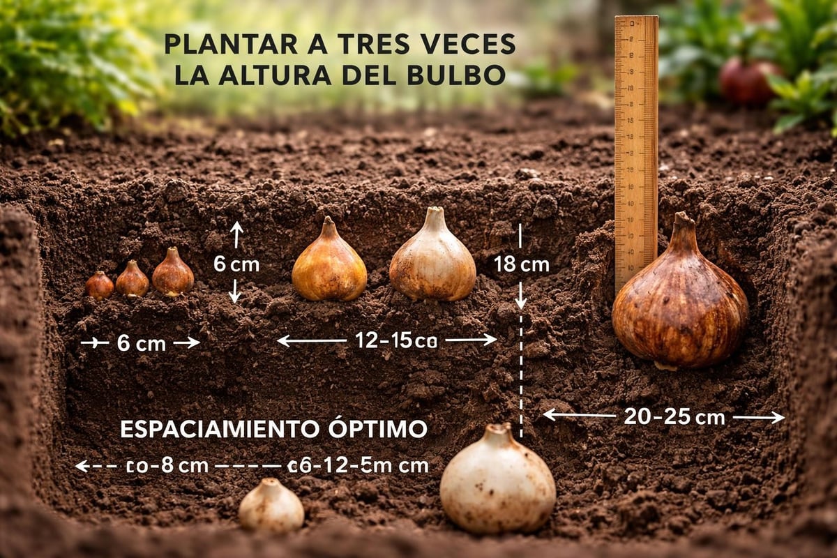 Proceso de plantación de bulbos
