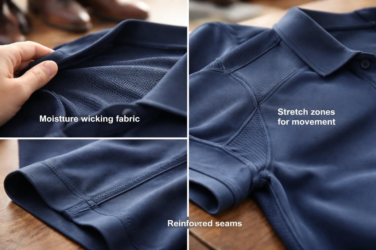 Technical fabric construction in riding polo shirts