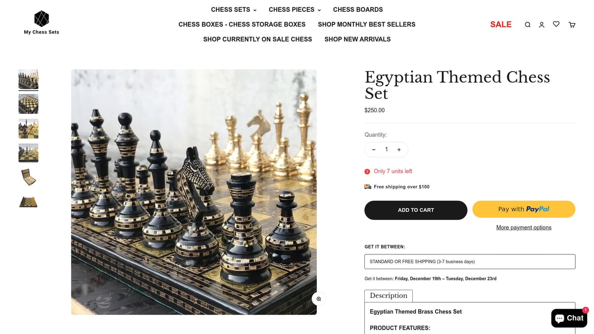 Top 8 Cool Chess Boards That Stand Out in 2026 - Egyptian Themed Chess Set - Classic Brass