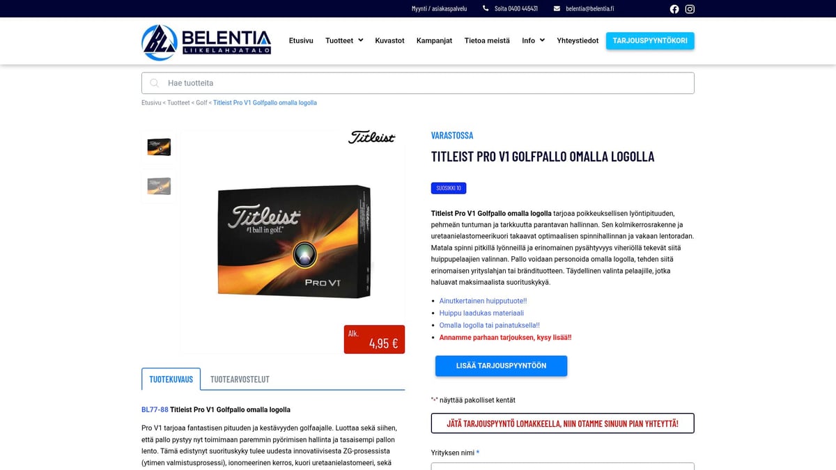 7 Ideaa: Liikelahjat Logolla Yrityksesi Brändin Vahvistamiseen 2026 - Titleist Pro V1 Golfpallo omalla logolla – Belentia