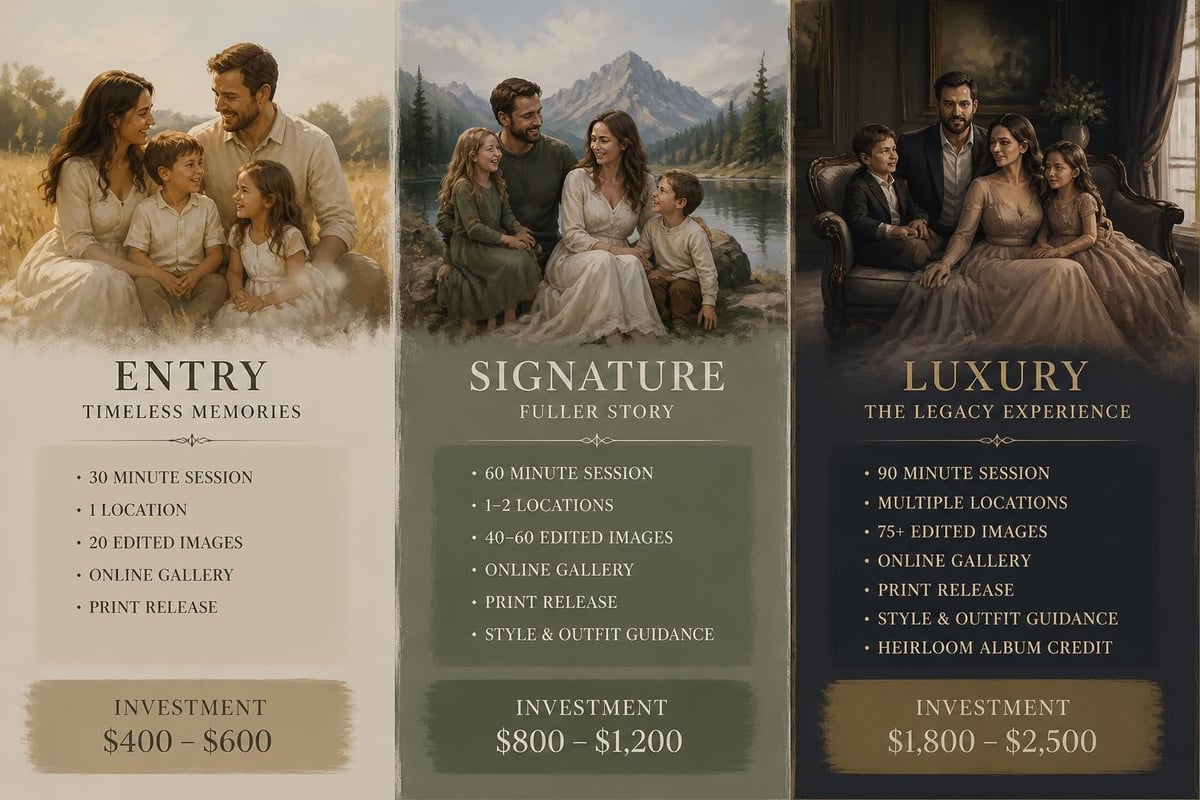 Family photography pricing tiers comparison