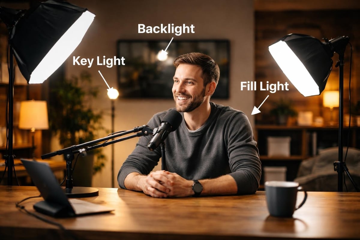 Three-point lighting setup