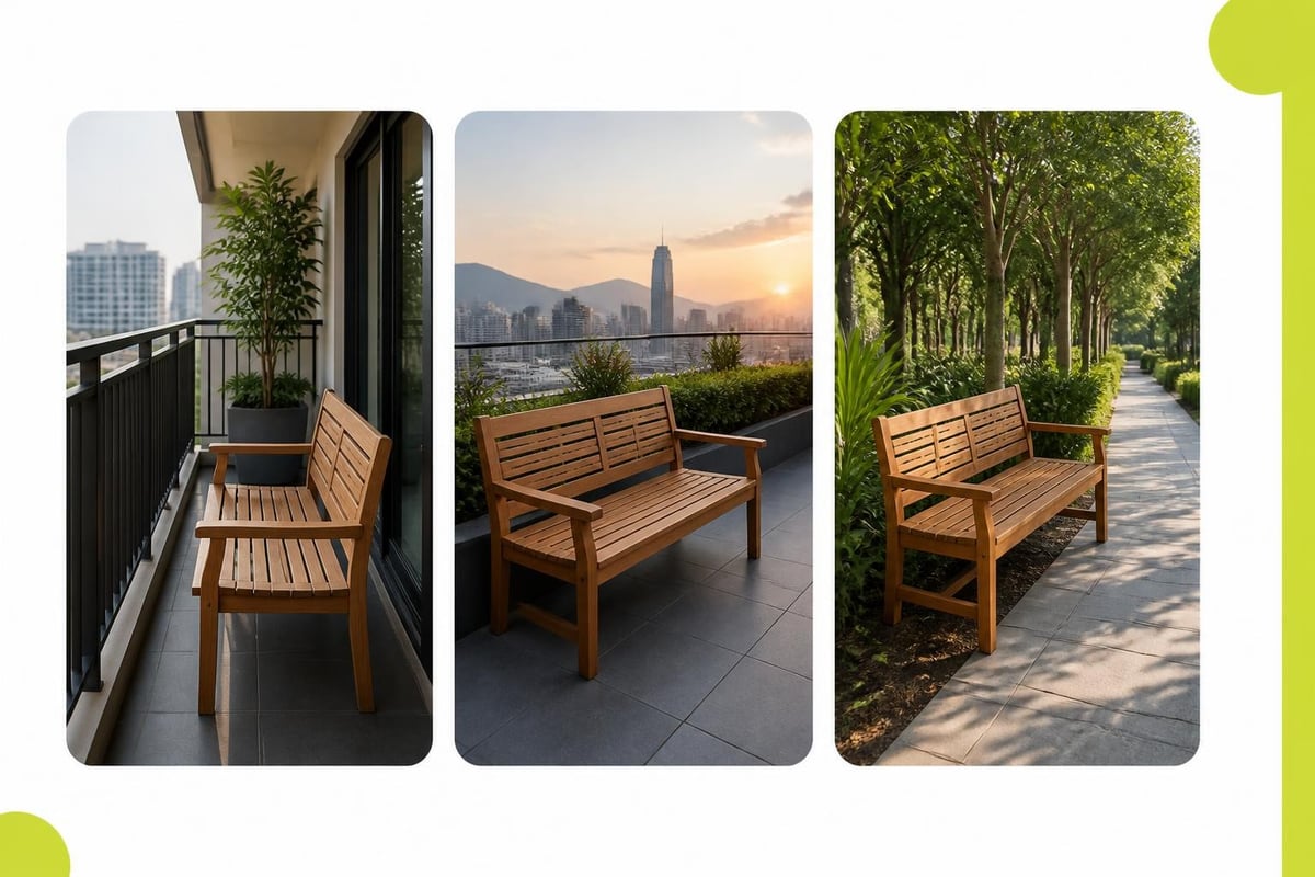 Teak bench sizing and placement