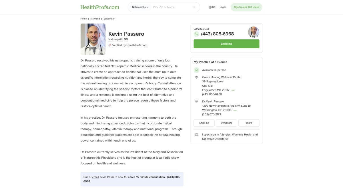 Top 7 Naturopath Maryland Experts to Know in 2026 - Kevin Passero, ND – Functional Medicine & Chronic Disease