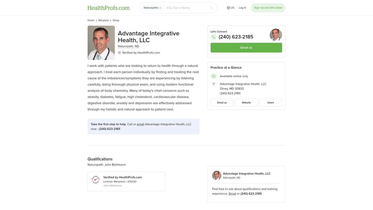 Top 7 Naturopath Maryland Experts to Know in 2026 - Advantage Integrative Health, LLC – John Bohlmann, ND