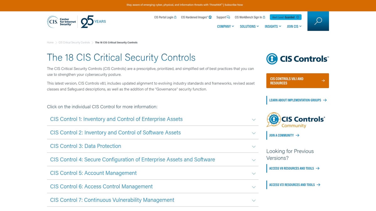 12 Essential Cybersecurity Frameworks for 2026 Success - Center for Internet Security (CIS) Controls v8