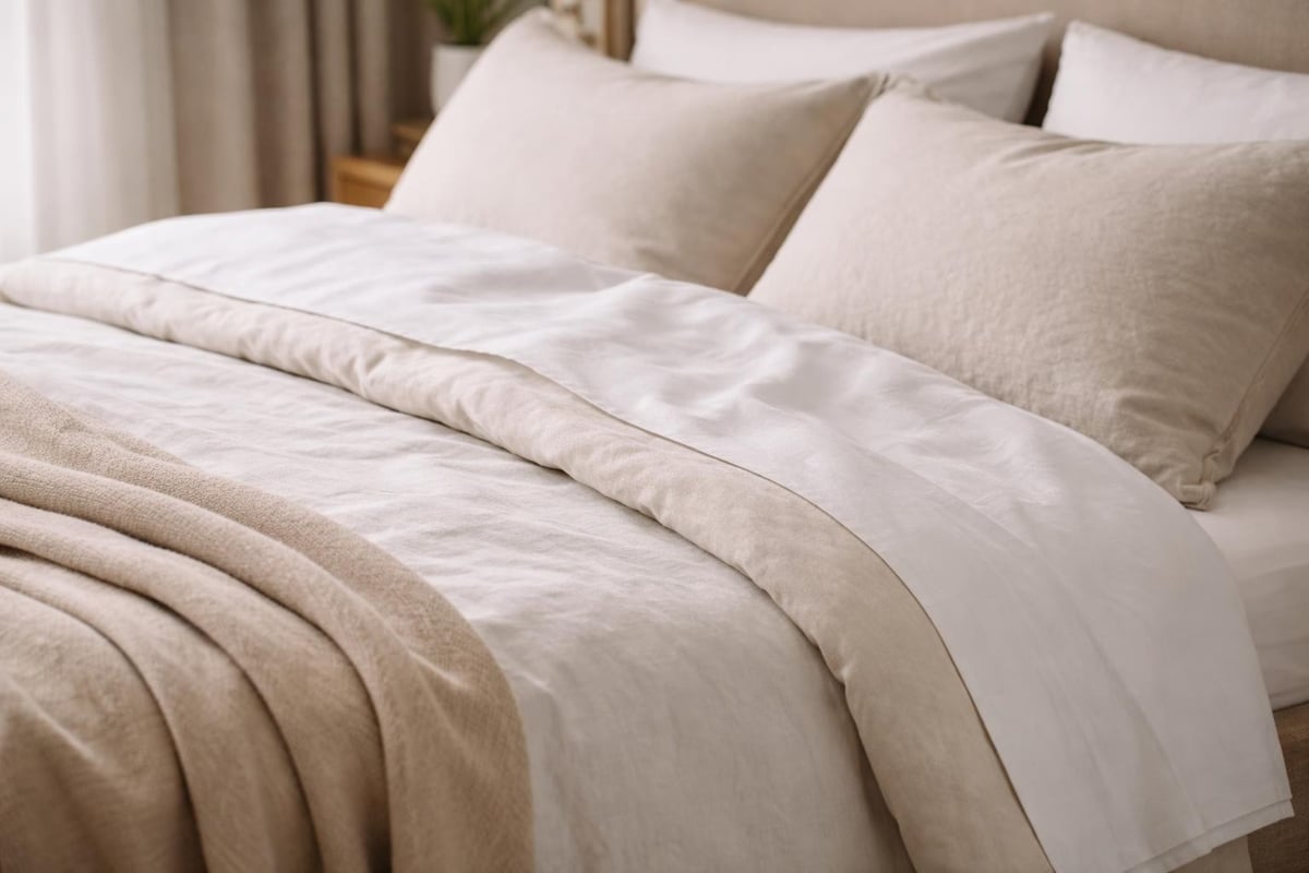 Linen bedding layering