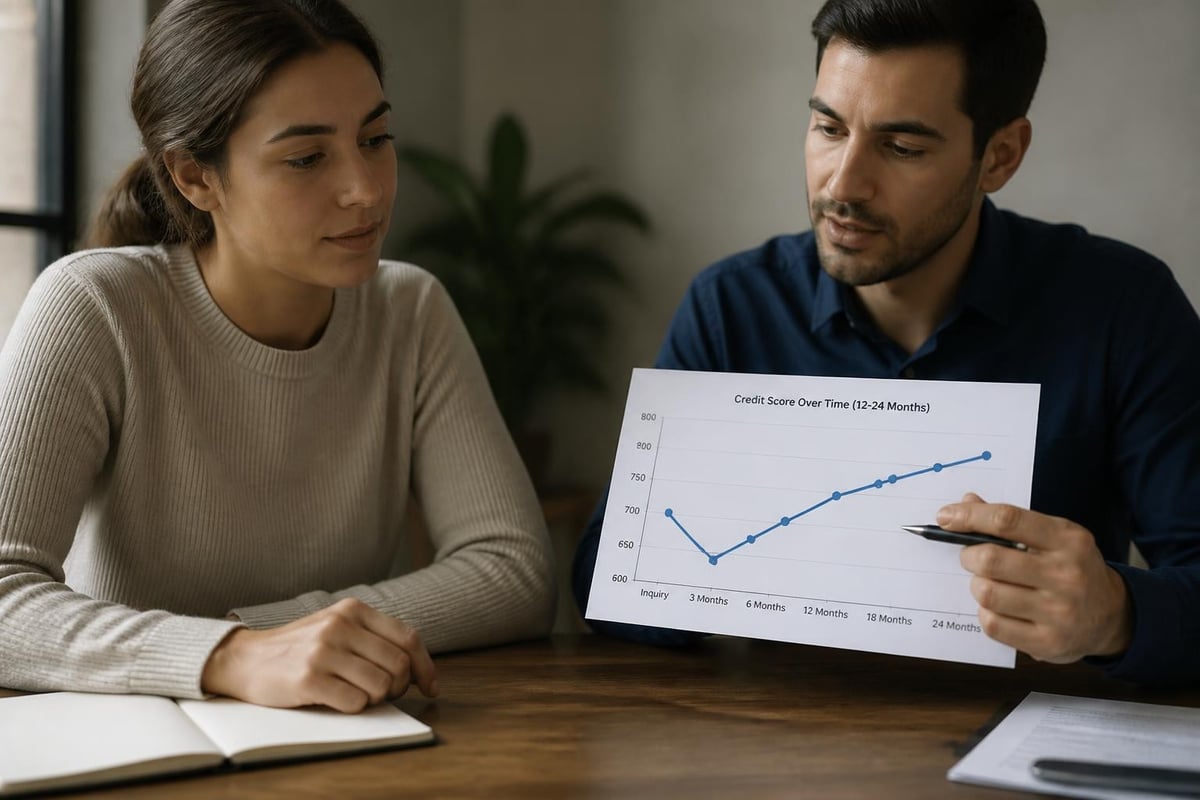 Credit score timeline showing loan application impact