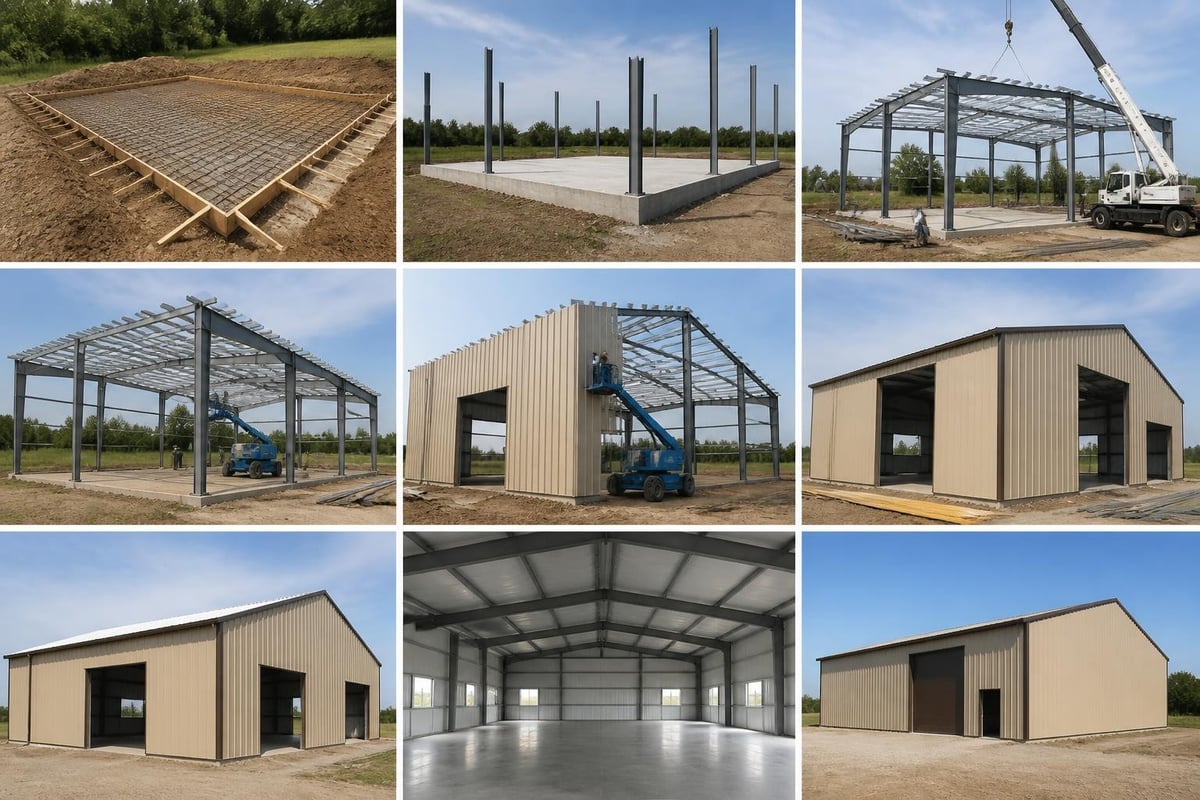 Steel building installation sequence
