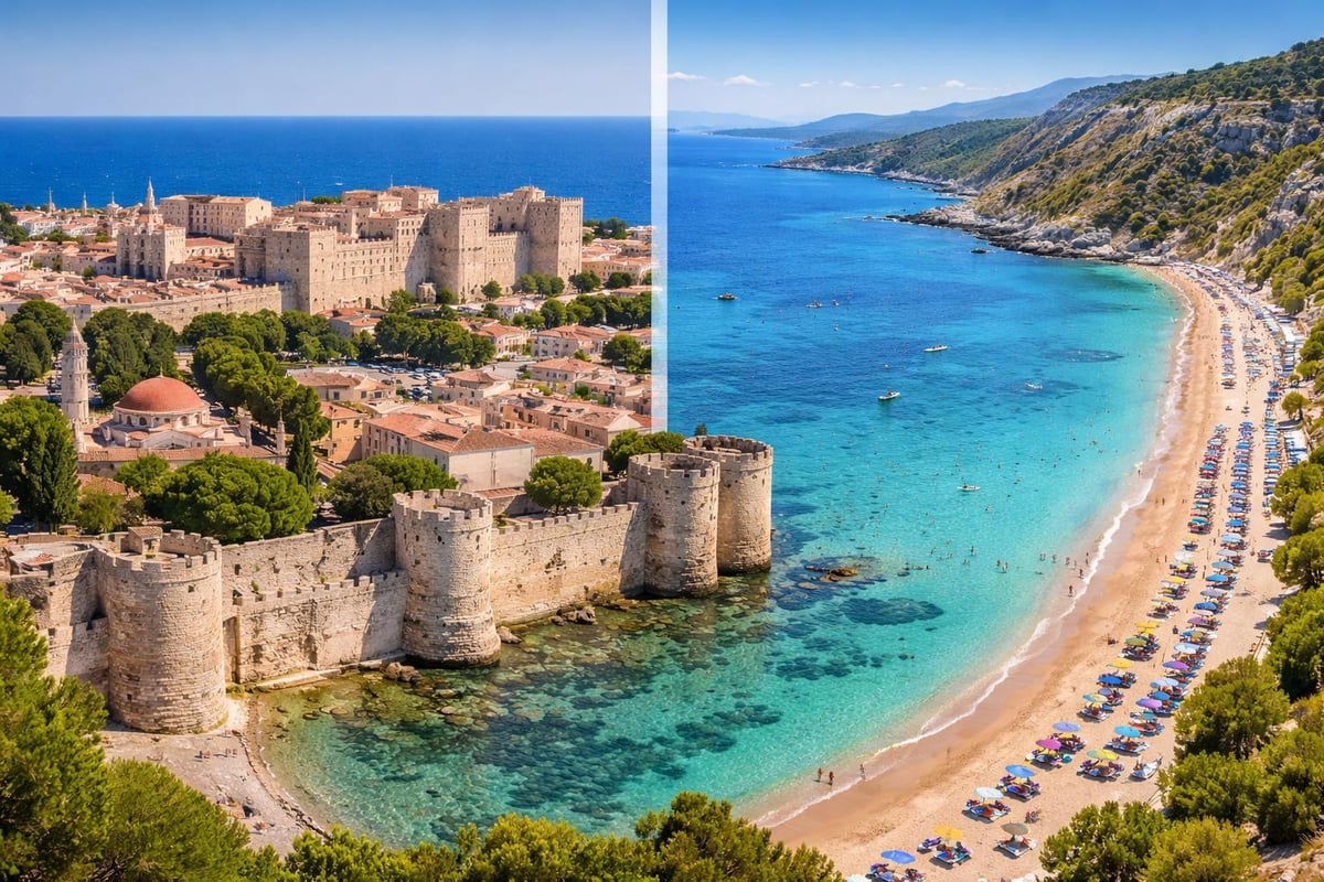 Rhodes medieval and beach contrast
