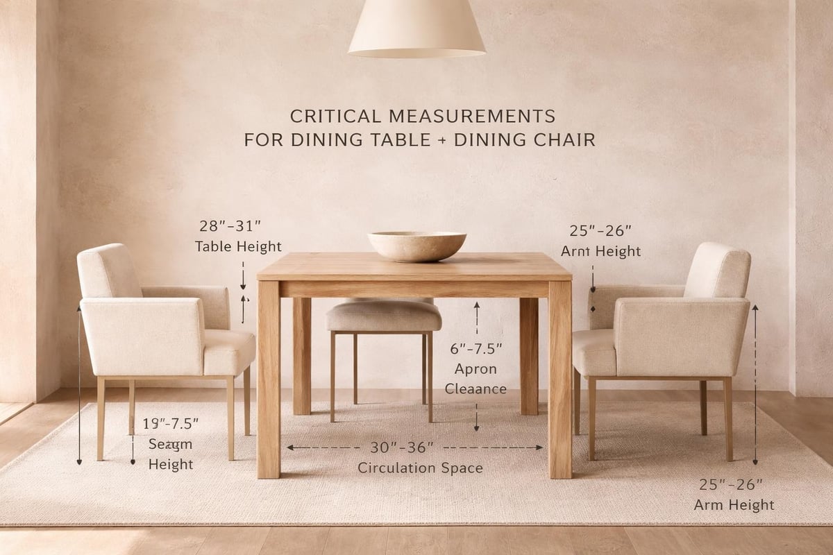 Dining table measurements and chair clearance