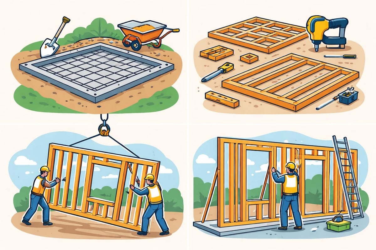 Assembly sequence for timber wall panels