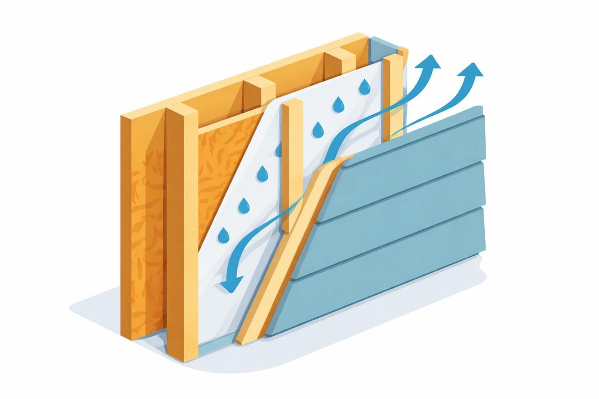 Wall frame sheathing and waterproofing layers