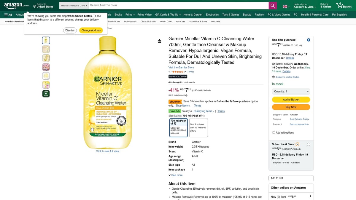 7 Best Skin Naturals Products to Try in 2026 - Garnier Micellar Vitamin C Cleansing Water
