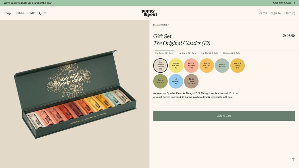 7 Best Lip Balm Gift Set Ideas to Try in 2026 - Poppy & Pout The Original Classics 10-Pack Gift Set ($69.95)