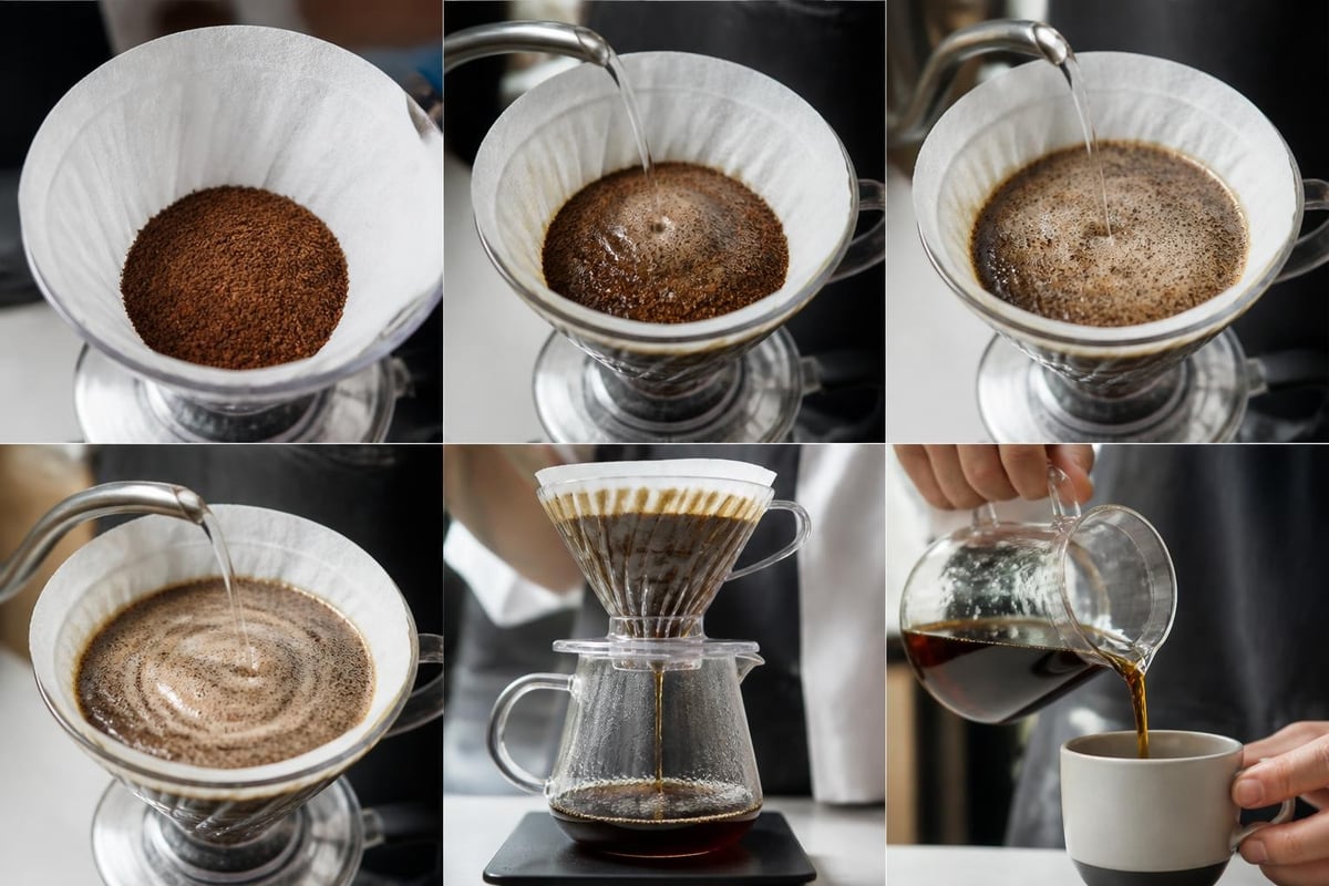 Pour-over brewing timeline