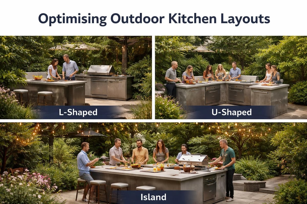 Outdoor kitchen layout configurations