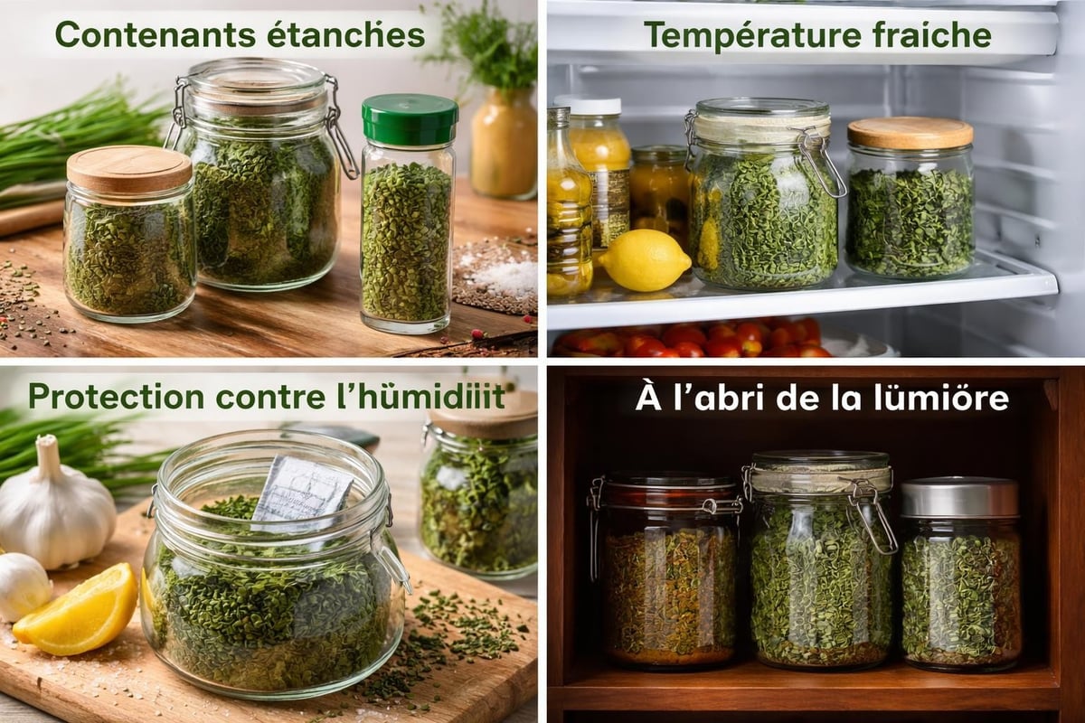 Conservation de la ciboulette séchée