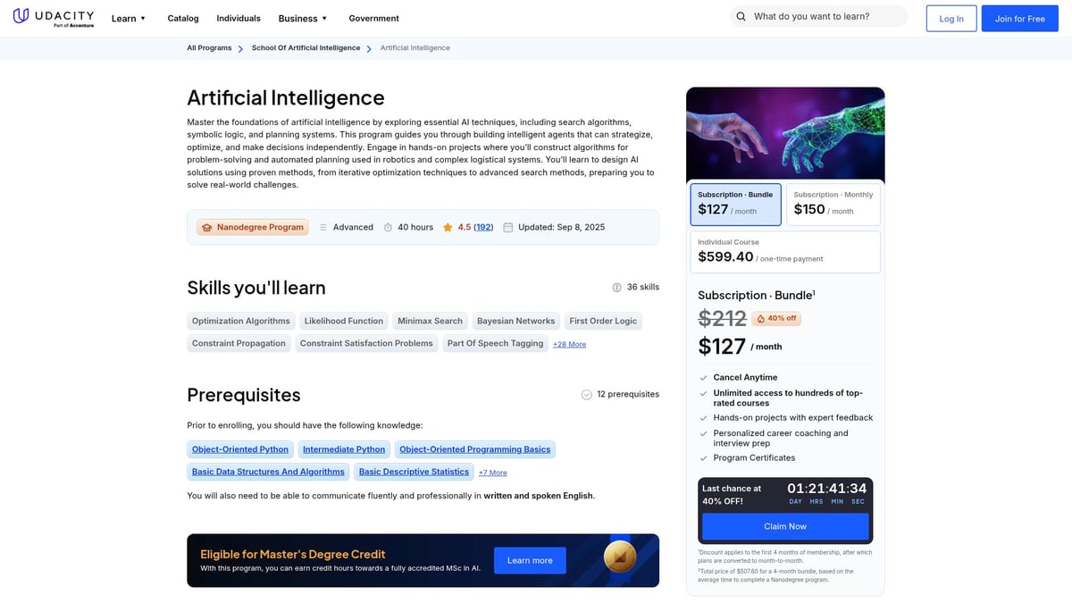 Top 9 Best AI Certification Courses to Boost Your Career in 2025 - Udacity AI Nanodegree Program