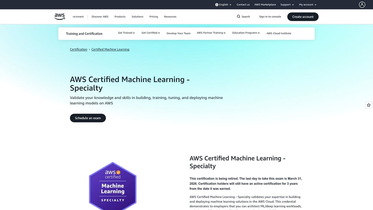 Top 9 Best AI Certification Courses to Boost Your Career in 2025 - AWS Certified Machine Learning – Specialty