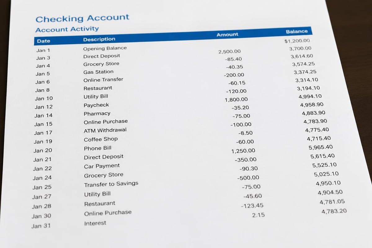 PDF bank statement transaction structure