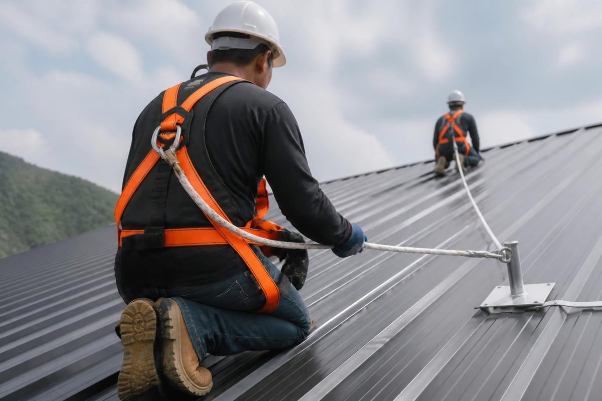 Professional roof work safety equipment