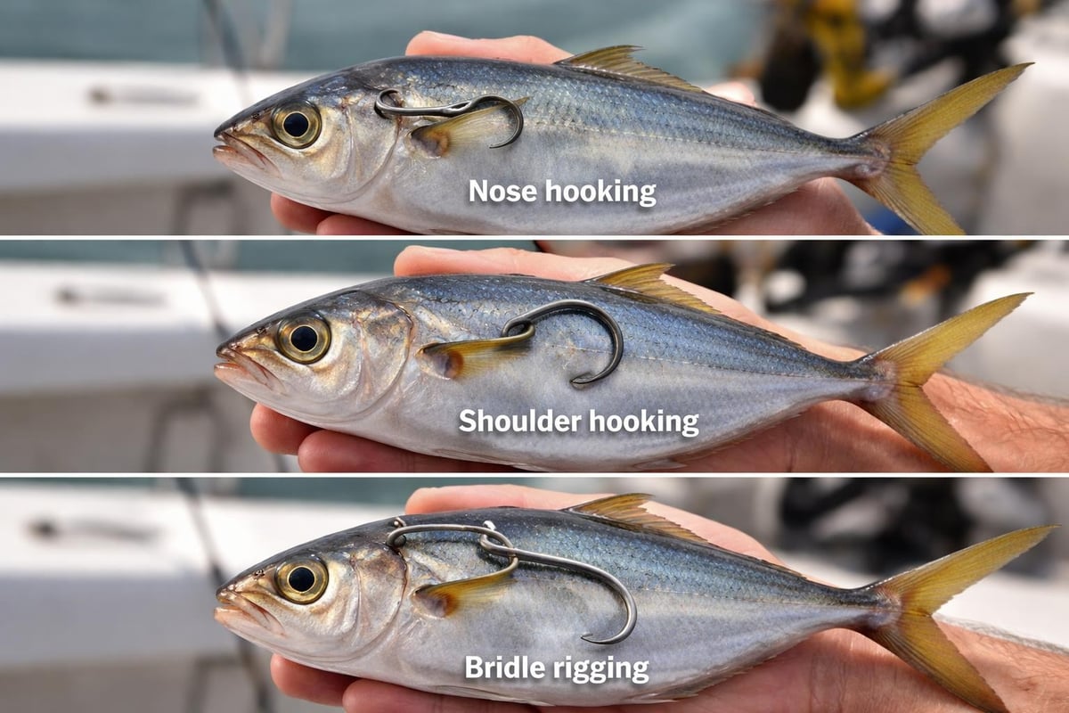 Live bait rigging methods for tuna