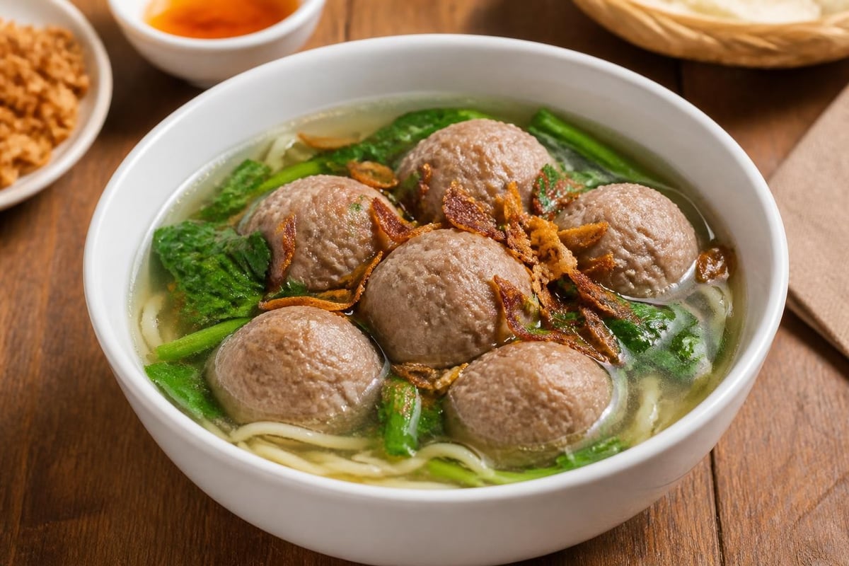 Susunan bakso dalam mangkuk