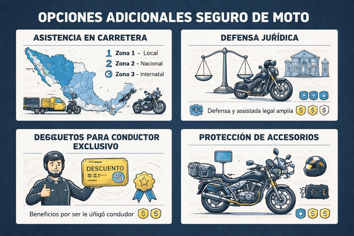 Precio Seguros de Moto: Guía Completa 2026 3 Coberturas opcionales seguros moto
