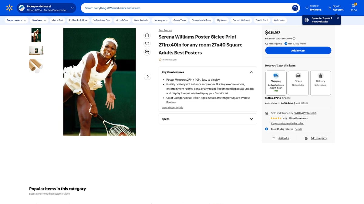 7 Must-Have Serena Williams Poster Picks for 2026 Walls - Serena Williams Poster Giclee Print 27x40in for Any Room ($46.97, Walmart)