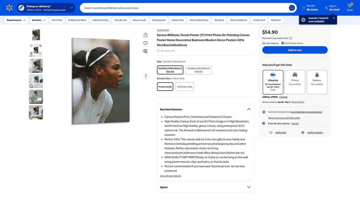 7 Must-Have Serena Williams Poster Picks for 2026 Walls - Serena Williams Tennis Poster (17) Print Photo Art Painting Canvas Poster 16x24inch ($21.90+, Walmart)