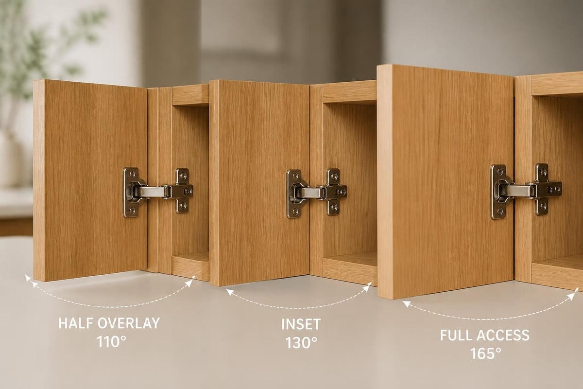 Cabinet hinge types and opening angles