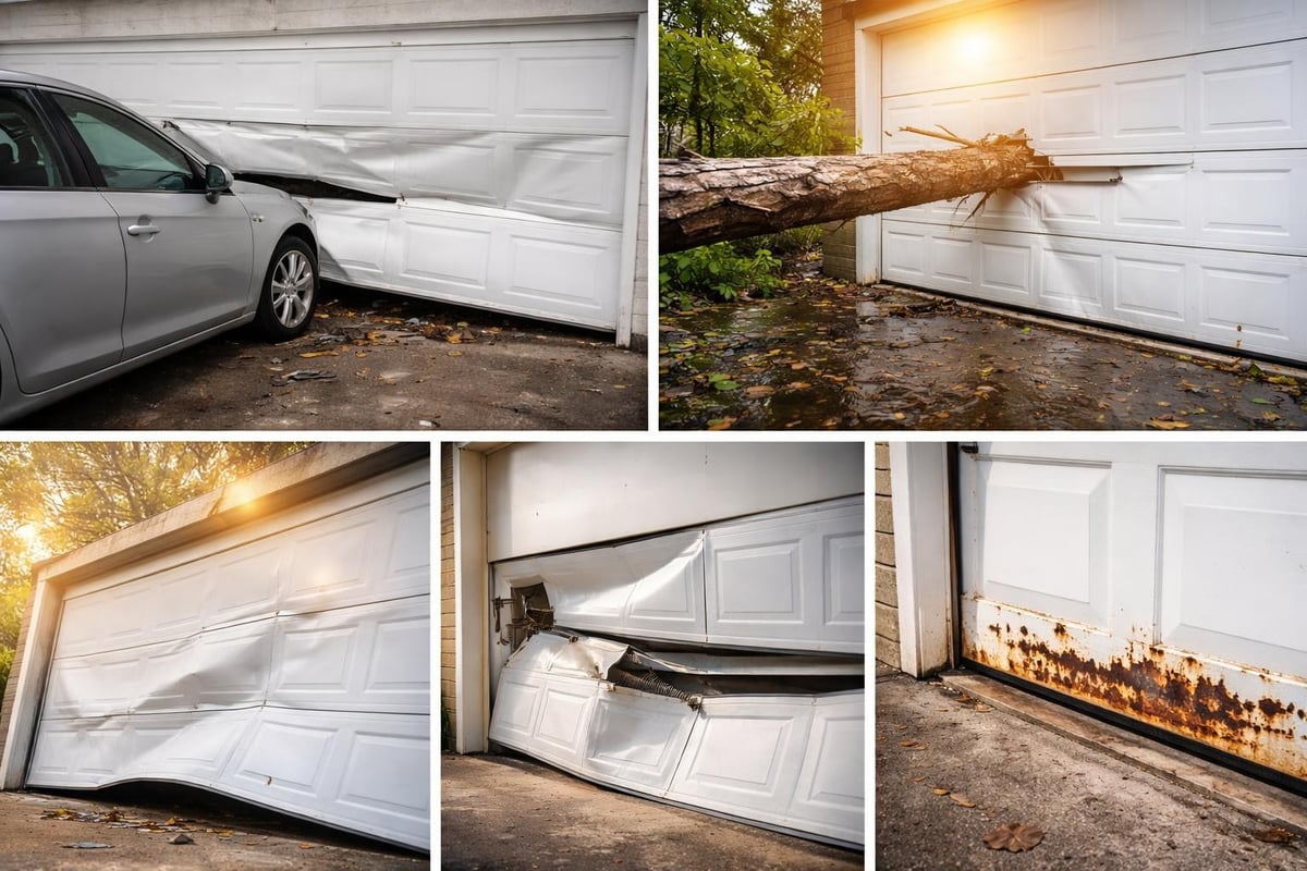Bent garage door panel damage causes