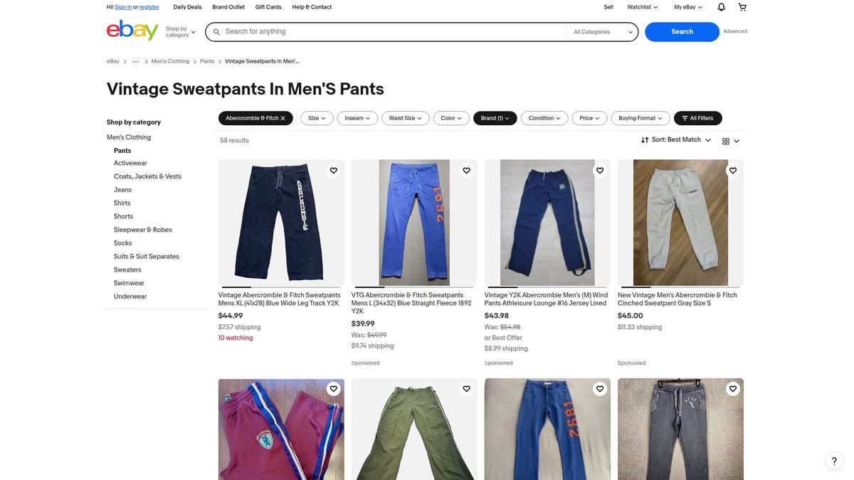 7 Best Vintage Sweatpants Mens Styles to Try in 2026 - Abercrombie & Fitch Heritage Sweatpants