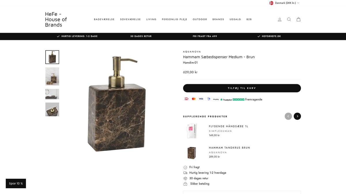 7 Smarte Sæbedispenser Valg til Dit Hjem 2026 - Aquanova Hammam Sæbedispenser Medium – Eksklusiv Marmor