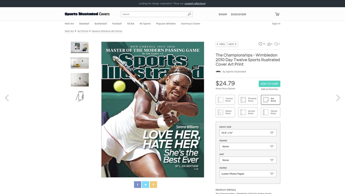 8 Stunning Tennis Prints to Elevate Your Space in 2025 - Serena Williams Dominates the Court Art Print – Sports Illustrated