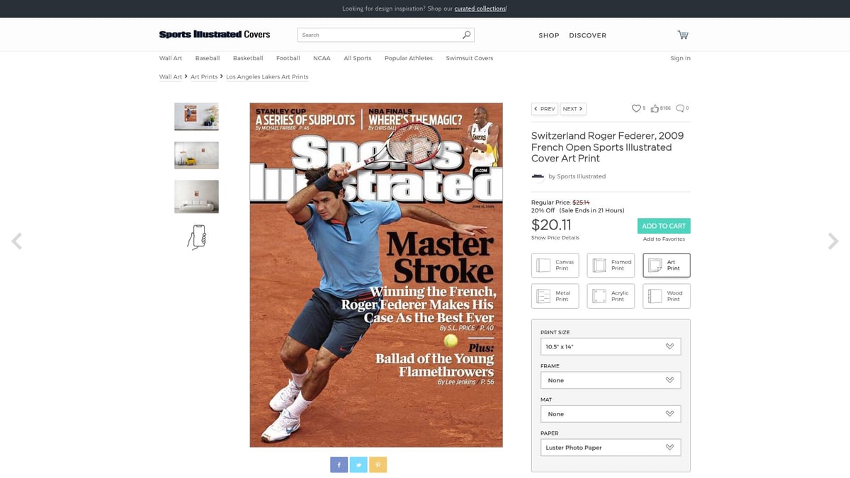 8 Stunning Tennis Prints to Elevate Your Space in 2025 - Switzerland Roger Federer, 2009 French Open – Sports Illustrated