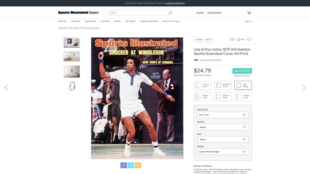 8 Stunning Tennis Prints to Elevate Your Space in 2025 - Arthur Ashe at Wimbledon 1975 Art Print – Sports Illustrated
