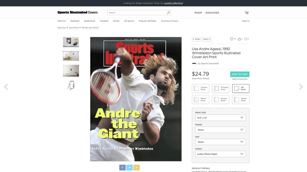 8 Stunning Tennis Prints to Elevate Your Space in 2025 - Andre Agassi at Wimbledon Art Print – Sports Illustrated