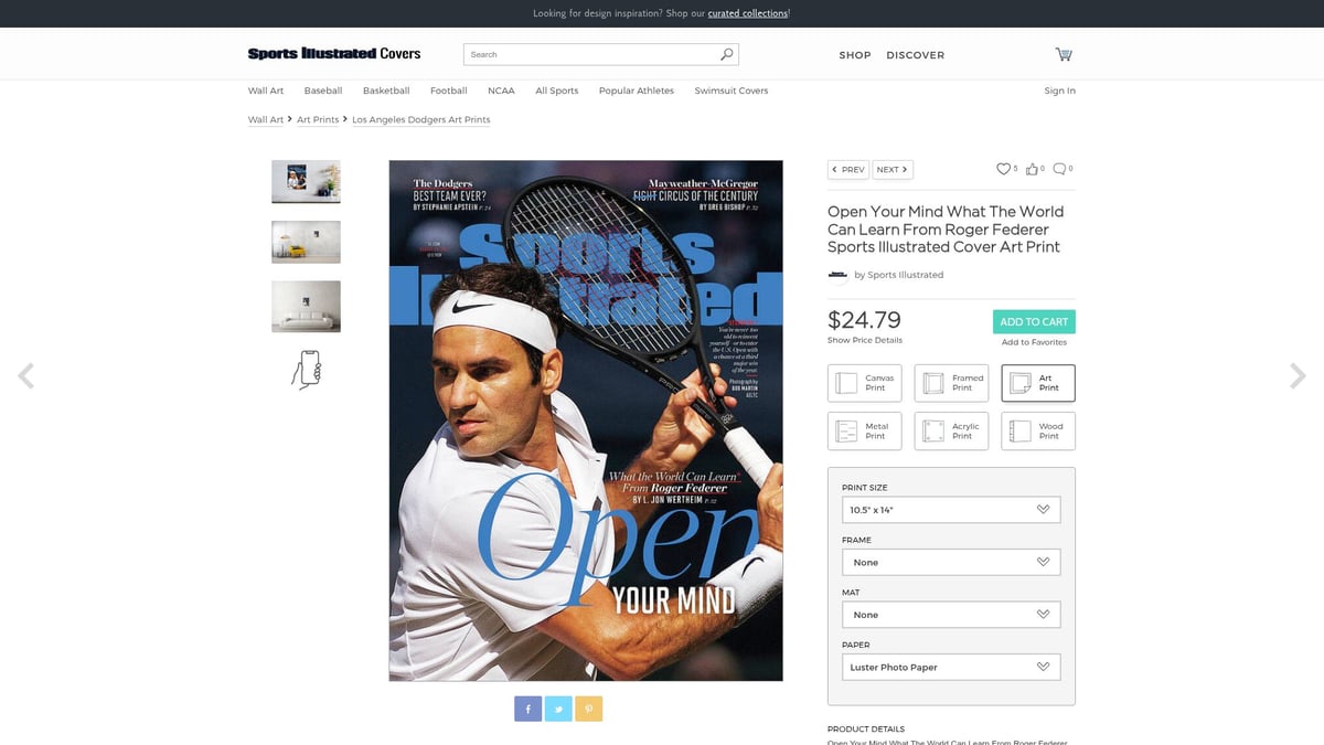 8 Stunning Tennis Prints to Elevate Your Space in 2025 - Open Your Mind – Roger Federer Sports Illustrated Cover