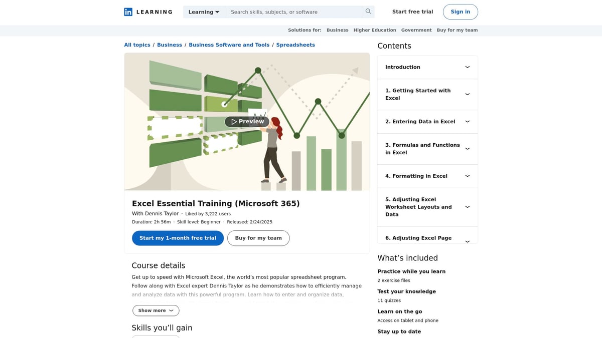 9 Essential Professional Excel Courses to Boost Your Skills in 2025 - LinkedIn Learning: Excel Essential Training (Office 365/Microsoft 365)