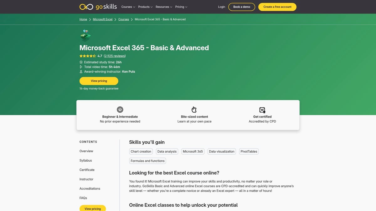9 Essential Professional Excel Courses to Boost Your Skills in 2025 - GoSkills: Microsoft Excel - Basic & Advanced Courses