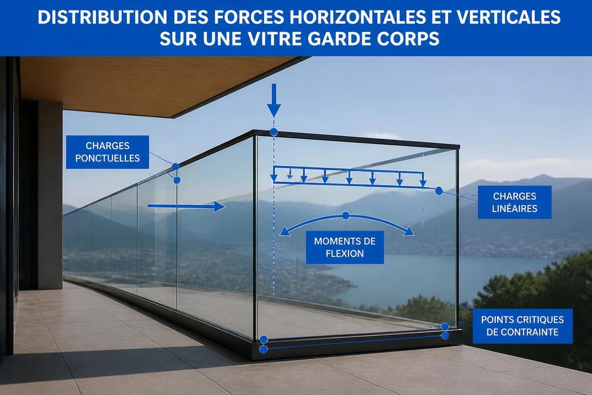 Schéma des charges sur garde-corps