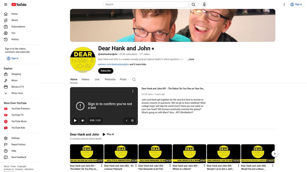 YouTube Podcasts List: 10 Must-Hear Shows for 2026 - Dear Hank and John